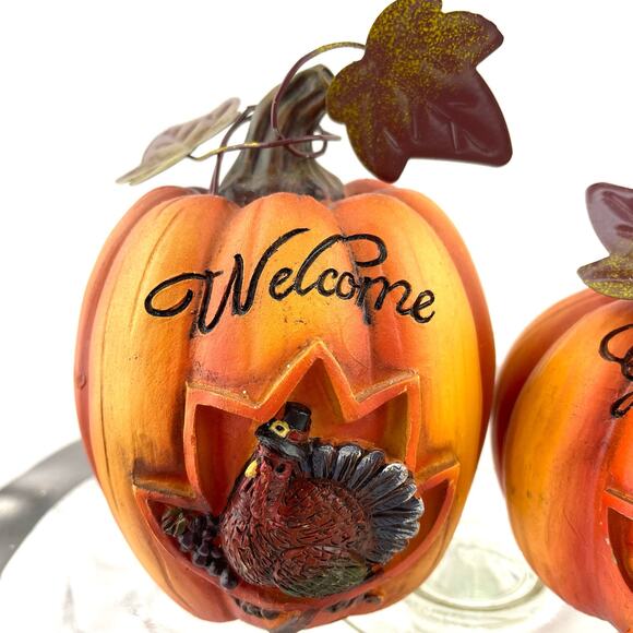 Fall Sentiment Pumpkins Thanksgiving Fall Decor Give Thanks Welcome Set of 2 - Picture 3 of 9